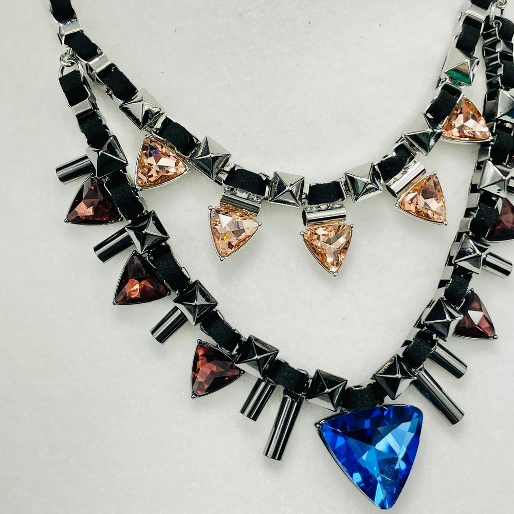 NWT French Connection Silver Chain Necklace with Black, Blue and Pink Accents - Picture 7 of 9